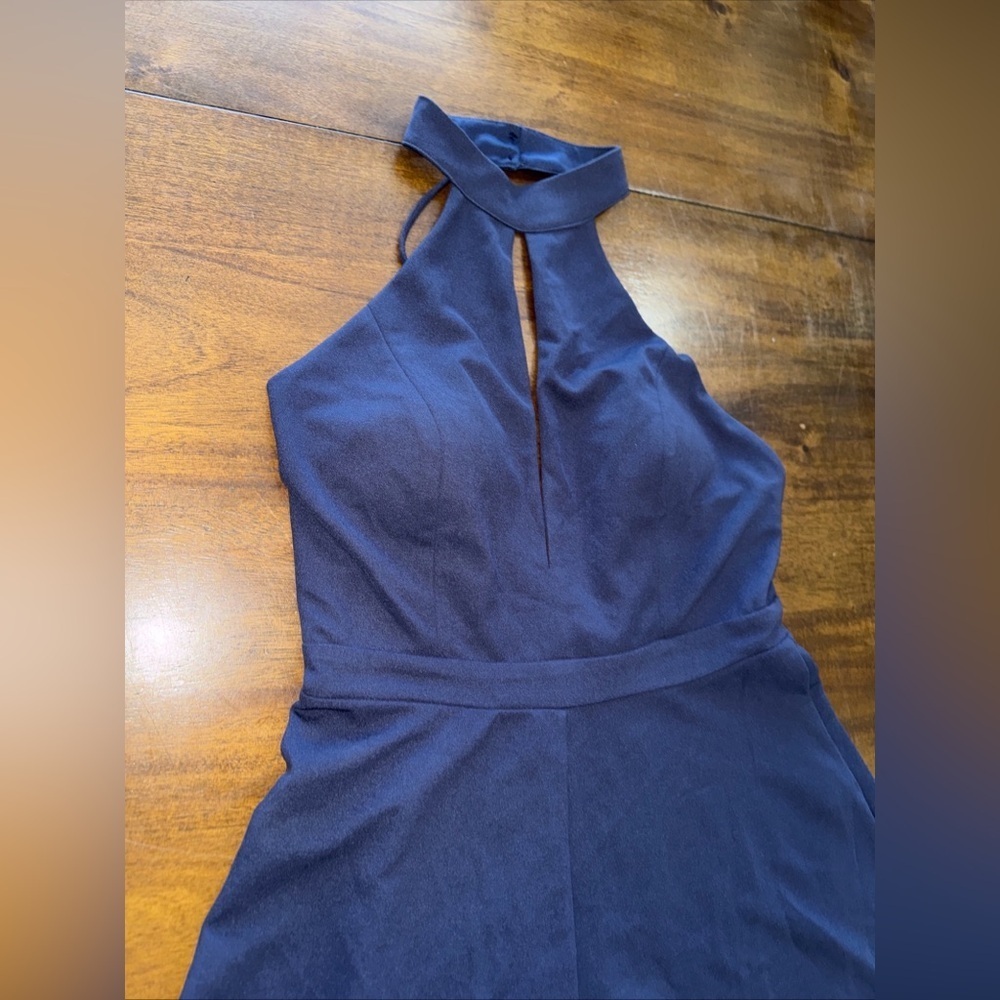 Charlotte Russe Womens Navy Halter Romper 1 Piece Shorts Backless Slit Chest L - Picture 4 of 12